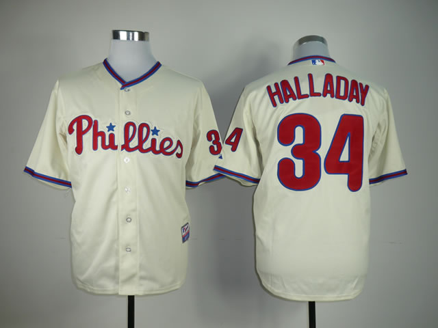 Men Philadelphia Phillies #34 Halladay Cream MLB Jerseys